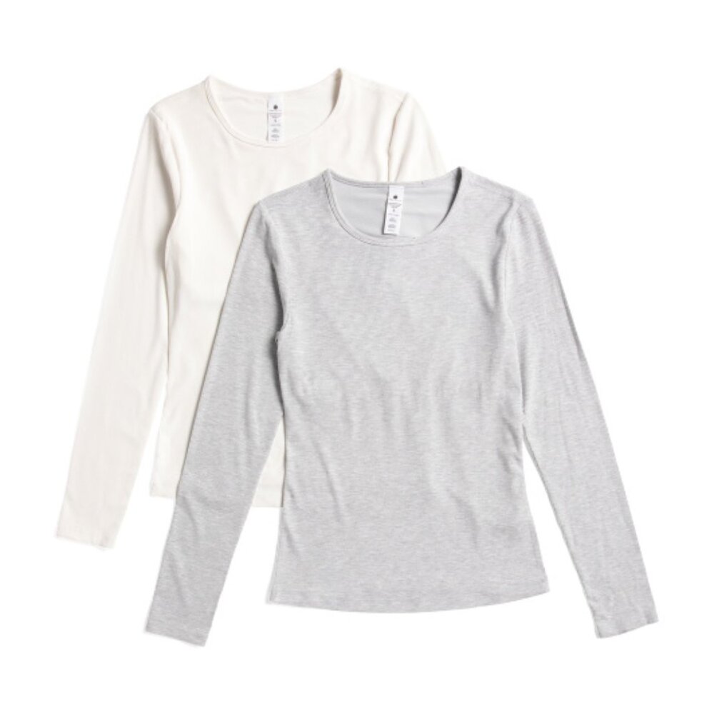 2x Ribbed Long Sleeve Tops with built in Bra NWOT